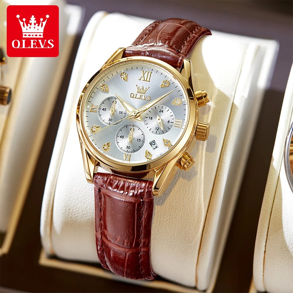 Luxury Watch Leather Strap - OLEVS 5523 dameshorloges lederen band waterdicht