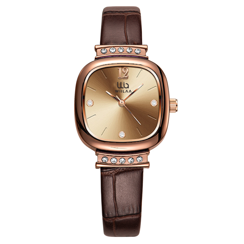 Luxury Watch Leather Strap - Dameshorloge van roségoud, vierkant, vintage, met