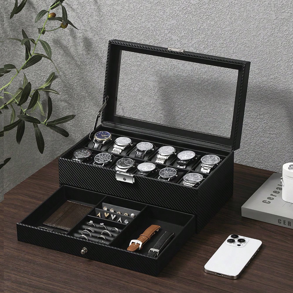 12-vakken lederen horlogebox m - Luxury Watch Tier recensie en prijs