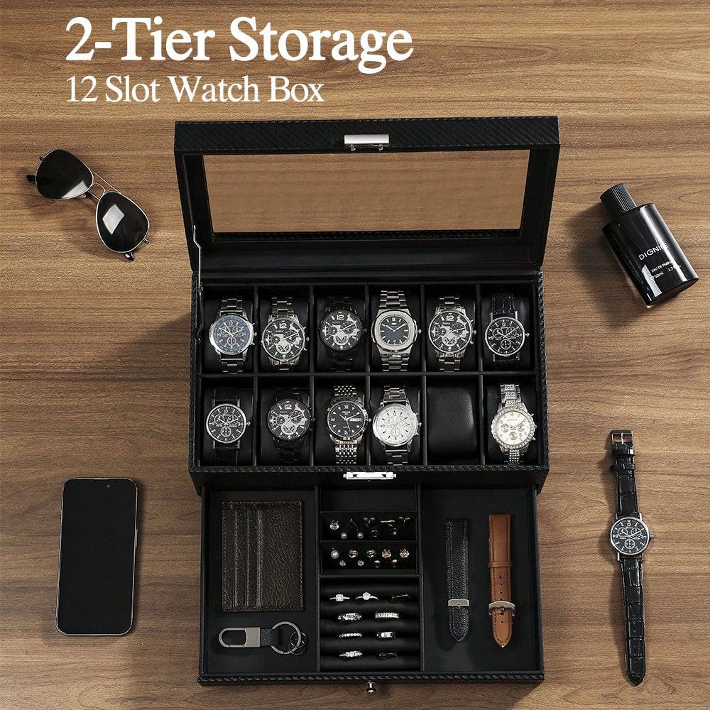 12-vakken lederen horlogebox m - Luxury Watch Tier recensie en prijs